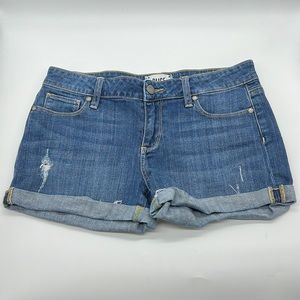 PAIGE Distressed Denim Shorts Raw Hem Folded Size 27